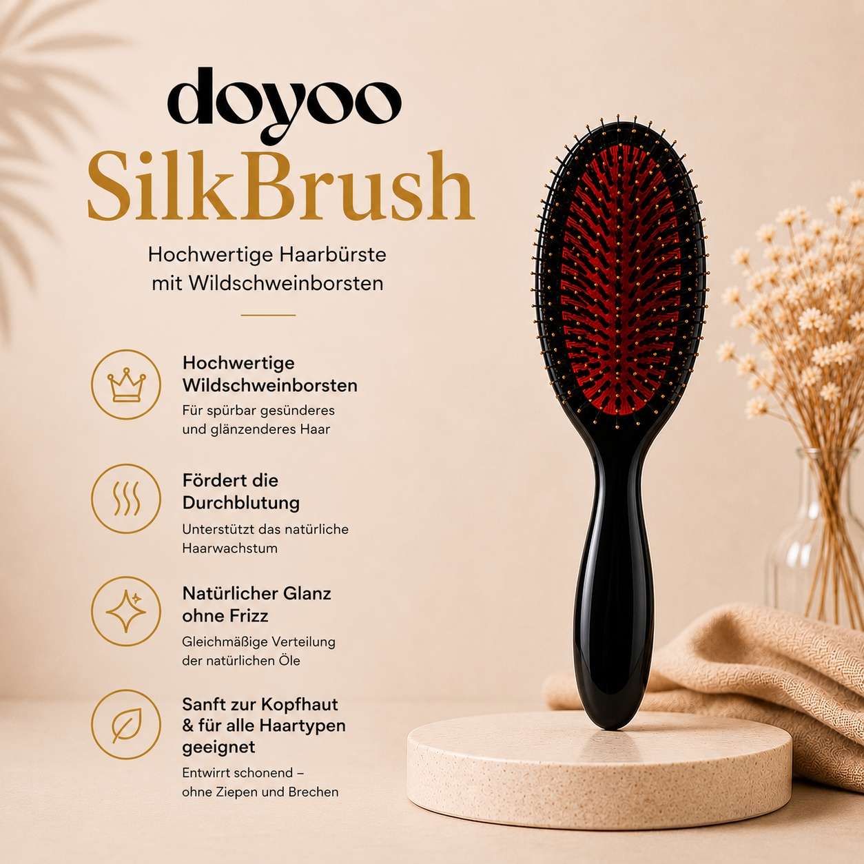 Doyoo™ SilkBrush – Hochwertige Haarbürste mit Wildschweinborsten