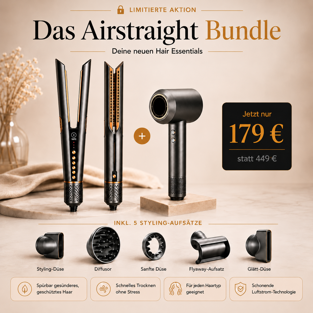 Doyoo Airstraight Haarglätter mit Luft-Technologie (Bundle-Angebot)